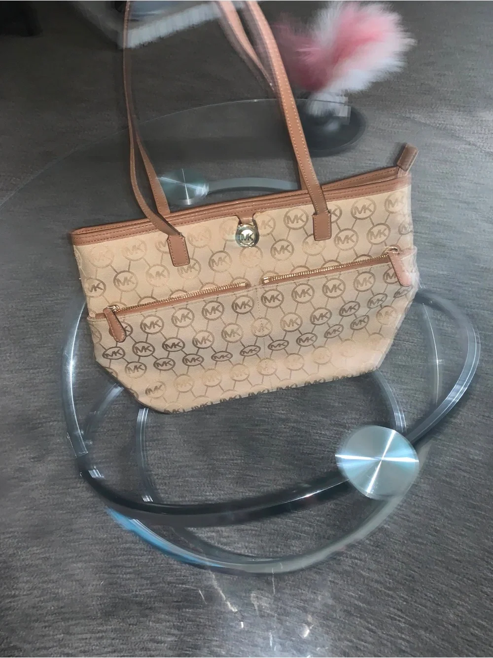 Michael Kors Pink and Tan Signature Logo Tote